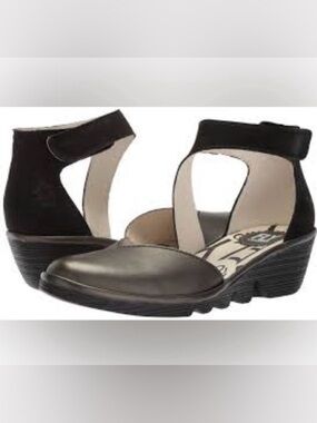 Fly London Metallic Leather Suede Ankle Strap Wedge Shoes EU 39 - US 8-8.5